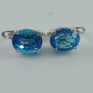 Royal Swiss Blue Topaz Earrings-925 Sterling Silver Earrings-Birthstone Topaz Earrings-Topaz Jewelry Earrings-Bridal Earrings-Oval Topaz Ear