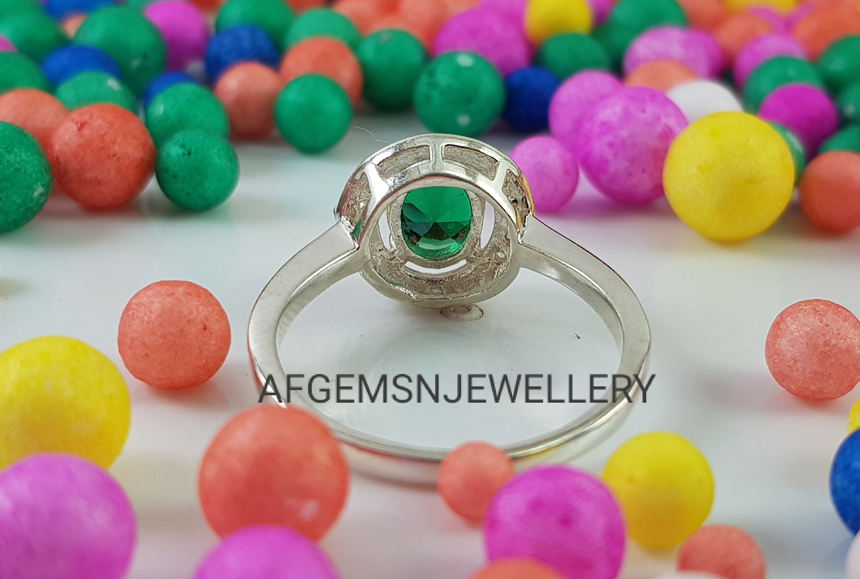 Lab Emerald Engagement Ring Sterling Silver Ring Anniversary Etsy