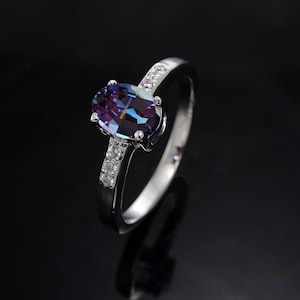 Oval Alexandrite Ring- Sterling Silver Ring- Alexandrite Engagement Ring- Promise Ring Color Changing Stone June Birthstone Gift For Her