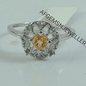 Round Golden Topaz Ring-Natural Golden Topaz Ring-925 Sterling Silver Ring-Golden TOPAZ Jewelry-Vintage Ring-Birthstone TOPAZ Ring