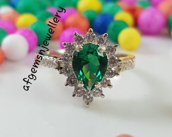 Teardrop Emerald Stone Ring/Solid Silver 925/Statement Ring/Elegant Design Ring/Engagement Ring/Perfect Gift Ring /May Birthstone ring
