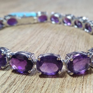 Natural Amethyst Bracelet -Gemstone Tennis Bracelet Jewelry, 925 Sterling Silver Bracelet-Purple Stones-Natural Amethyst Bracelet For Bride
