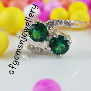 Wedding Ring Emerald Ring May Birthstone Ring Lab Emerald Round Cut Green Gemstone Ring Sterling Silver Ring