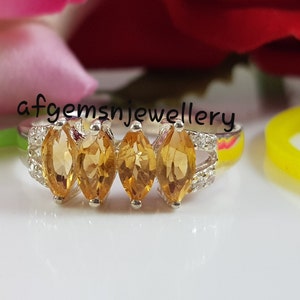 Natural Golden Topaz Ring Marquise Cut Sterling Silver Ring Topaz Ring Yellow Gemstone Ring November Birthstone Ring
