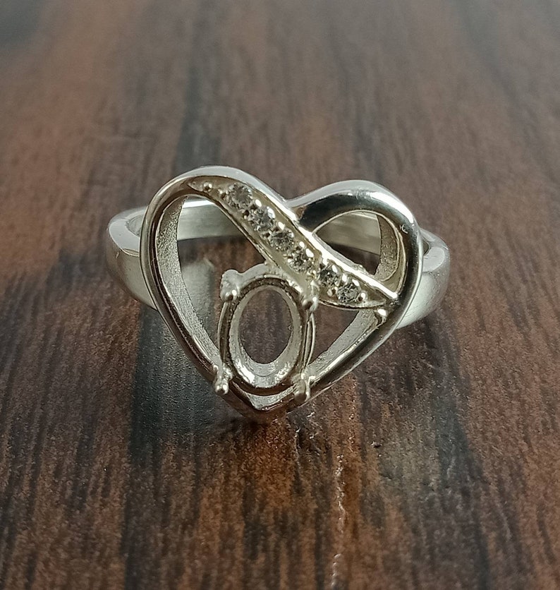 7X5MM Oval Semi Mount Ring-Without Stone Ring-Ready To be Set With Your Own Stone-Heart Shape Ring-925 Silver Ring-Prong Setting Ring