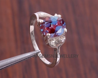 Ovaler Geschliffener Edelstein Ring Farben Wechselring Juni Geburtsstein Lab Alexandrit Ring Vorschlag Ring Sterling Silber Ring Alexandrit Schmuck