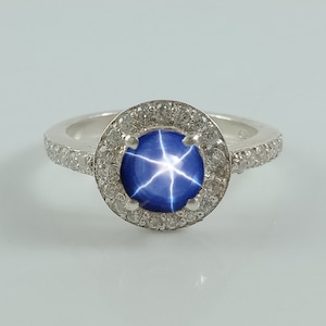 Vintage 6 Ray Blue Sapphire Star Ring 925 Sterling Silver Ring Blue Lindy Star Ring