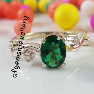 Zierliche Smaragd Ring- Verlobungs versprechen Ring- Sterling Silber Ring- Art Deco Smaragd Ring- Mai Geburtsstein-Jahrestag Geburtstag Geschenk für Sie