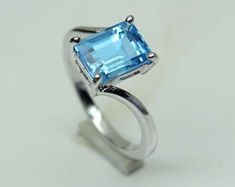 Unique Blue Topaz Ring-Handmade Silver Ring-Rectangle Cut Stone-Natural Blue Topaz Gemstone Ring-Statement Ring- 925 Sterling Silver