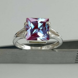 Princess Cut Alexandrite Ring Wedding Alexandrite Ring Engagement Ring June Birthstone Gemstone Ring