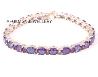 Alexandrit Armband-Engagement Armband-Farbwechsel Edelstein-Sterling Silber Armband-Farbwechsel Armband-June Birthstone Armband