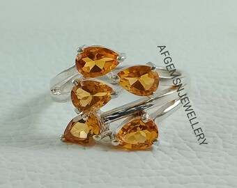 Pear Cut Yellow Golden Topaz Ring-925 Silver Ring-Golden Topaz Jewelry-Multi Stone Topaz-Women Ring-Wedding Golden Topaz-November Birthstone