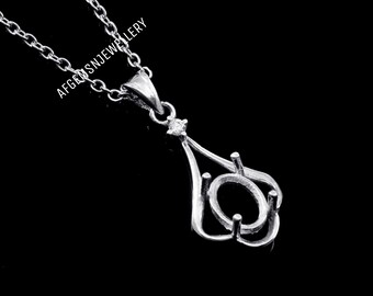 925 Colgante de plata de ley-6X8MM Colgante ovalado semimontado-Pre-Notched Colgante ajuste-clavija Colgante con cadena