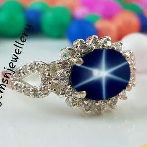 Blue Star Sapphire in 925 Sterling Silver Ring Lindy Star Jewelry