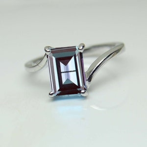 Emerald Cut Alexandrite Ring- Sterling Silver Ring- Teal & Purple Alexandrite Engagement Ring- Promise Ring- June Birthstone- Gift For Her