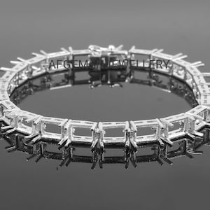 7X5MM Octagon Semi Mount Bracelet-Without Stone Bracelet-Tennis Bracelet-Ready to be Set With Your Own Stone-925 Sterling Silver Bracelet