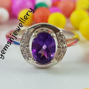 Purple Amethyst Ring Oval Amethyst Statement Ring Gemstone Ring Sterling Silver February Birthstone Ring