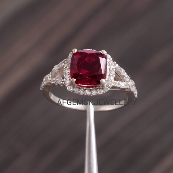 Cushion Rhodolite Garnet Ring 925 Sterling Silver Ring Pink