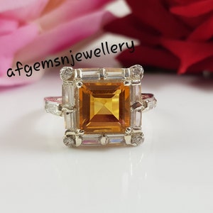 Certify Yellow Topaz Ring - 925 Sterling Silver Ring -Golden  Topaz Ring - Gift Yellow Topaz Ring- Square Cut Gemstone - November Birthstone