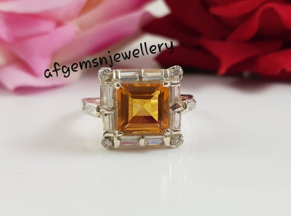 Certify Yellow Topaz Ring 925 Sterling Silver Ring golden Topaz