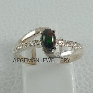 Silver Opal Ring, Black Opal Ring, Delicate Opal Ring, Stacking Ring, Stacking Black Opal Ring, Fire Opal Ring