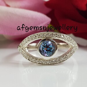 Dainty Alexandrite Ring Sterling Silver Ring Round Cut  June Birthstone Ring Color Changing Gemstone Ring Color Changing Alexandrite Ring