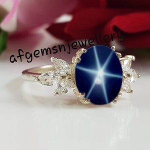 Natural Lindy Star Sapphire Ring Sterling Silver 925 6 Star Sapphire Ring for Women