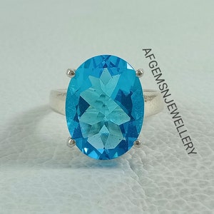 Swiss Blue Topaz Ring-Oval Cut-Silver Blue Topaz Ring-Lab Swiss Blue Topaz Ring-December Birthstone Ring