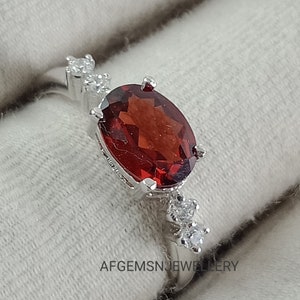 Dainty Natural garnet ring, Anniversary ring, 925 sterling silver ring ,oval cut red gemstone, January birthstone