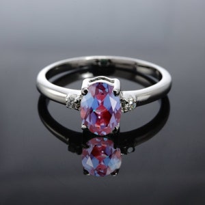 Mix Colors Alexandrite Ring Oval Cut Gemstone Sterling Silver Engagement Ring June Birthstone Solitaire Ring