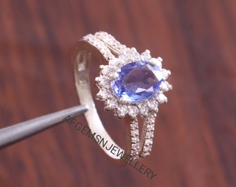 Natural Tanzanite Ring, Oval Cut Blue Gemstone, Genuine Sterling Silver Ring, December Birthstone, Wedding Ring, Promise ring