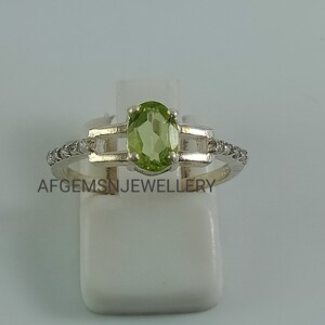 Engagement Peridot Ring-Oval Cut-Natural Peridot Ring-Promise Ring-August Birthstone-Silver Peridot Ring