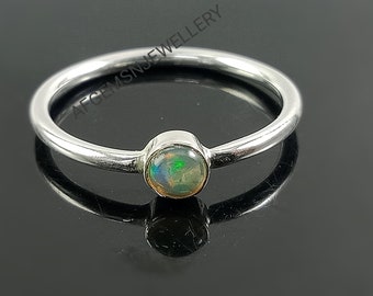 Silver Opal Ring, Tiny Ring, Dainty Opal Ring, Minimalist Ring, Stacking Ring, October Birthstone Ring, Gift for her