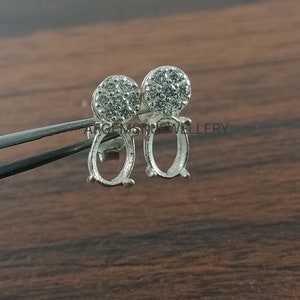 Semi Mount Stud Earrings-Without Stone Earrings-7X5MM Oval Earring-Ready To be Set With Your Own Stone-925 Silver-Prong Setting Stud Earring