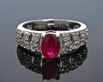 Engagement Ring-Ruby Ring-Vintage Ring-Birthstone Ruby-Ruby Edelsteen-Vintage Ruby Ring-Unieke Ring-Zircon Ruby Ring-Vrouwen Ruby Ring
