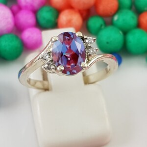 Dainty Alexandrite Anniversary Ring Oval Cut Color Changing Stone June Birthstone Ring