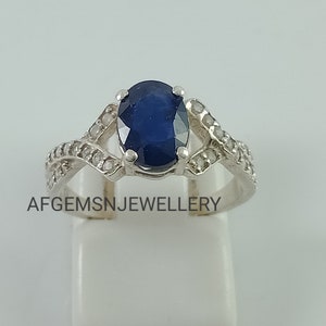 Blue Sapphire Ring, Proposal Ring, September Birthstone Ring, Oval Cut Ring, Silver Ring