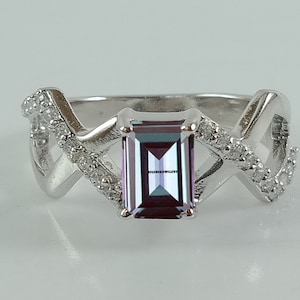 Alexandrite Ring, Lab Created Alexandrite Ring, 925 Sterling Silver Ring, Color Change Stone Ring, Octagon Alexandrite Ring, ring for gift
