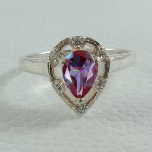 Pear Alexandrite Ring- Sterling Silver Ring- Alexandrite Engagement Ring- Promise Ring- June Birthstone- Anniversary Gift- Birthday Gift