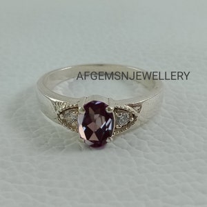 Lab Alexandrite Ring Sterling Silver Ring June Birthstone Ring Color Changing Gemstone Ring Color Changing Alexandrite
