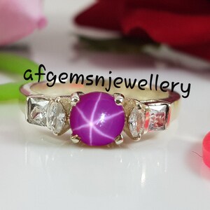 Pink Star Sapphire Ring, Round Star Sapphire Ring, 925 Sterling Silver, Lindy Star Sapphire Ring, Promise Ring, Women Gift Ring.