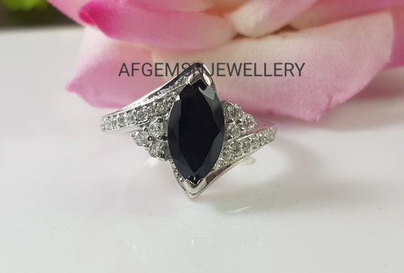 Black Onyx Ring, Black Stone Onyx Ring in Silver, Black Onyx Ring for Women,  Solitaire Stacking Engagement Onyx Ring, Black Diamond Ring - Etsy