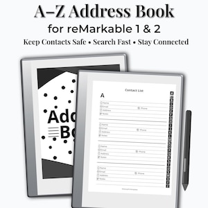 Hyperlinked Address Book for reMarkable 2 | A–Z Contact Organizer PDF | Digital Phone Book