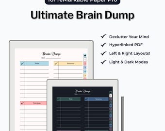 Brain Dump Digital Template for reMarkable Paper Pro | Productivity Bundle and Thoughts Organizer