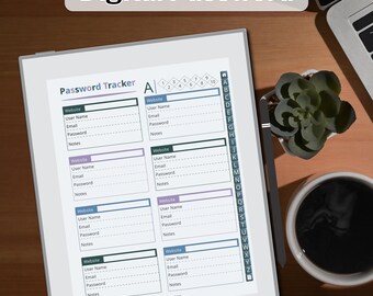 Digital Password Organizer for reMarkable Paper Pro | Hyperlinked A–Z Password Tracker