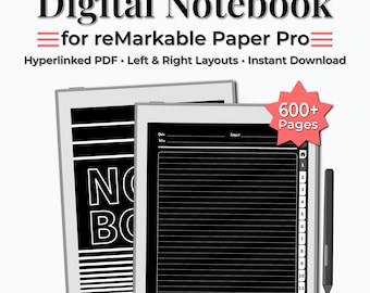 Sjabloon voor donkere digitale notitieboeken met hyperlinks voor reMarkable Paper Pro | Pdf-download