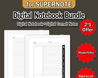 Paquete de cuaderno digital SUPERNOTE, cuaderno digital y paquete de notas Cornell para Supernote, descarga digital