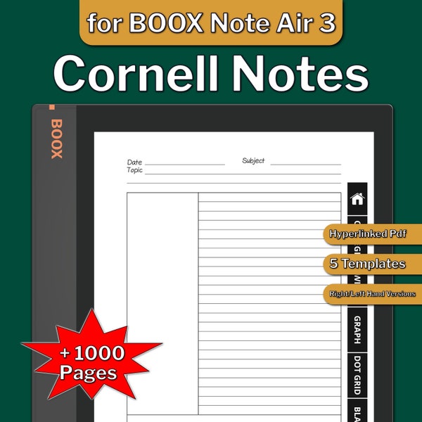 BOOX Note Air 3 Cornell Notes, Note Taking Templates for Boox Note Air 3, Boox Note Air 3 Templates, Digital Download