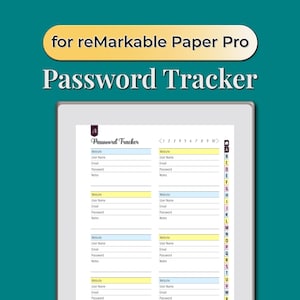Digital Password Tracker Template for reMarkable Paper Pro | Alphabetically Hyperlinked Digital Password Organizer | Digital Download
