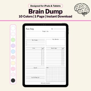 Digital Brain Dump Template PDF | 10 Colors | Compatible with GoodNotes, Notability, iPad Planner | Digital Download